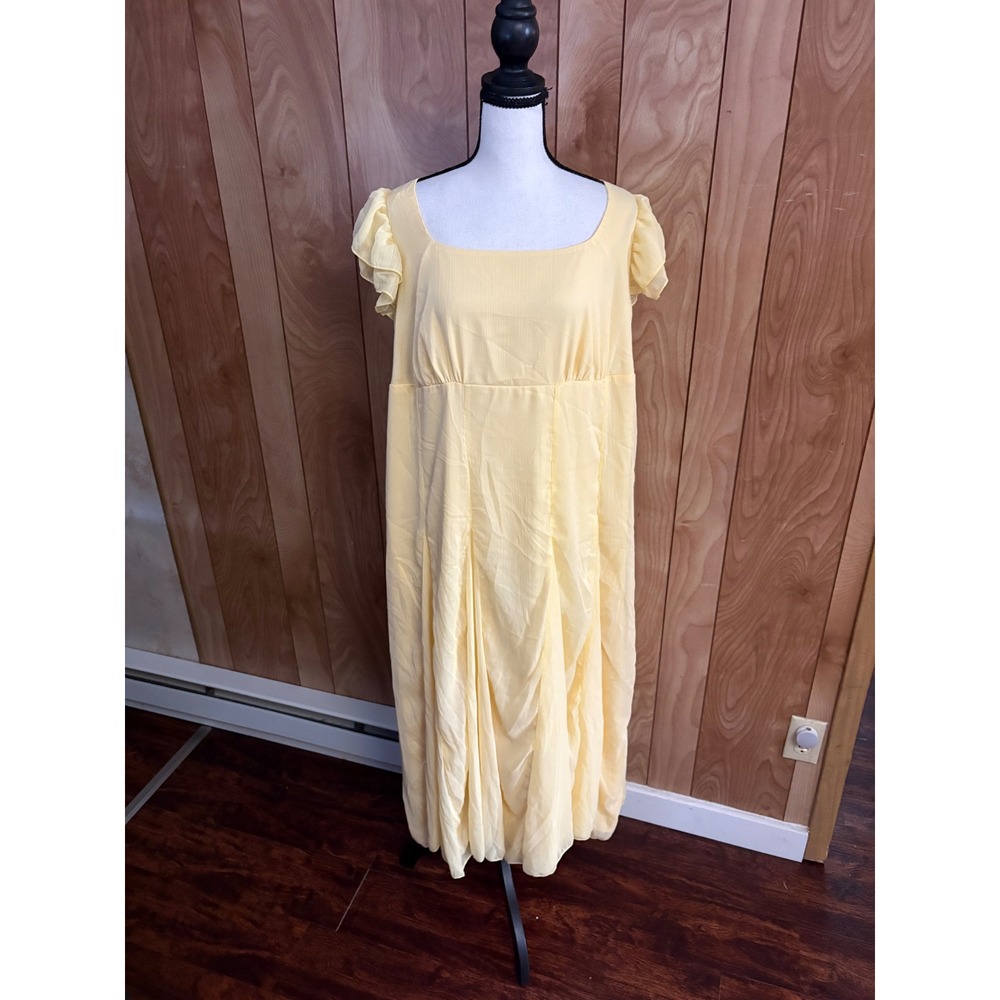 Shein Curve Yellow Chiffon Flutter Sleeve Smocked Back Maxi Dress 3XL NWT
